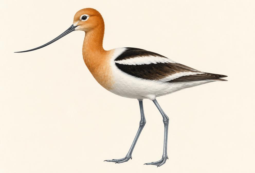 Painted illustration of a American Avocet