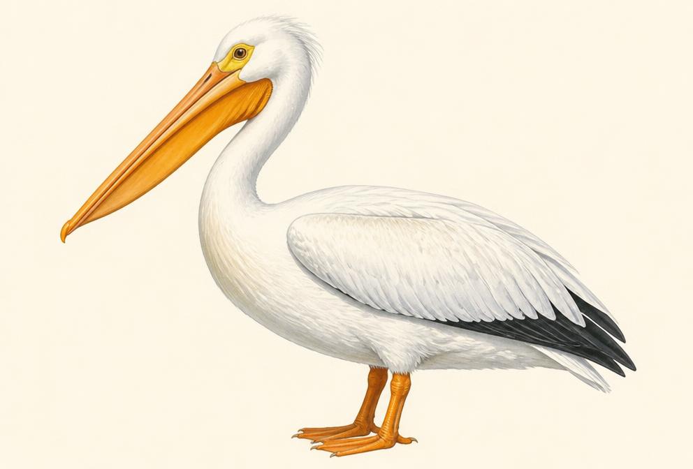 Painted illustration of a American White Pelican