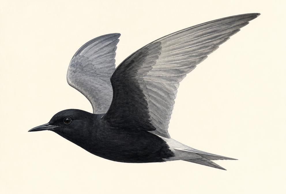 Painted illustration of a Black Tern
