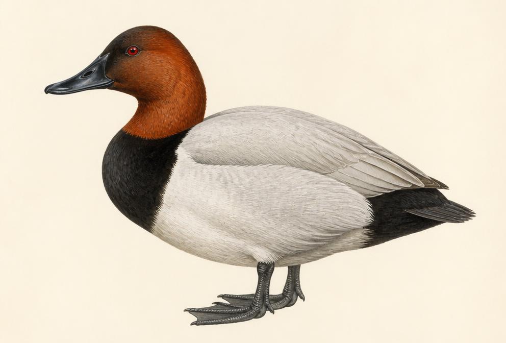 Painted illustration of a Canvasback
