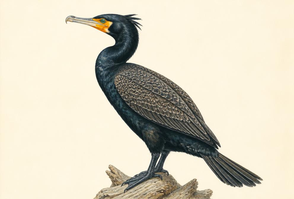 Painted illustration of a Double-crested Cormorant