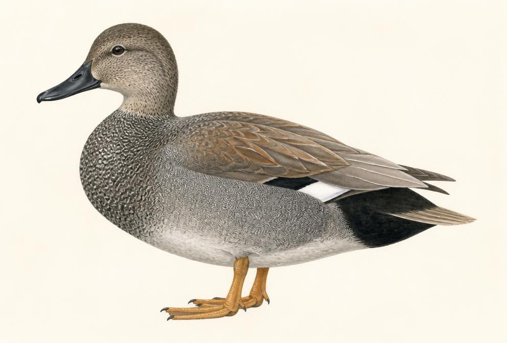 Painted illustration of a Gadwall