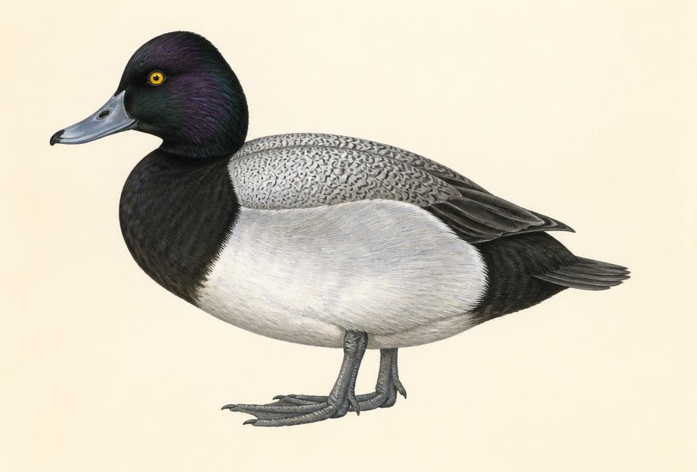 Painted illustration of a Lesser Scaup