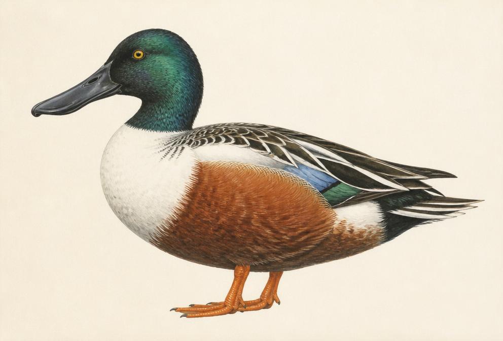 Painted illustration of a Northern Shoveler
