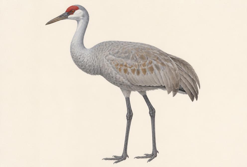 Painted illustration of a Sandhill Crane