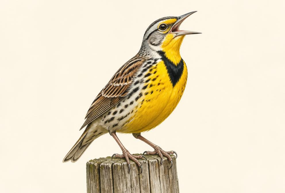 Painted illustration of a Western Meadowlark