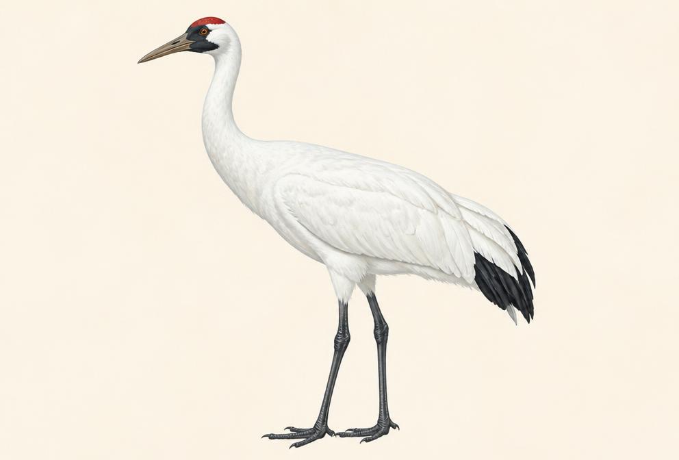 Painted illustration of a Whooping Crane