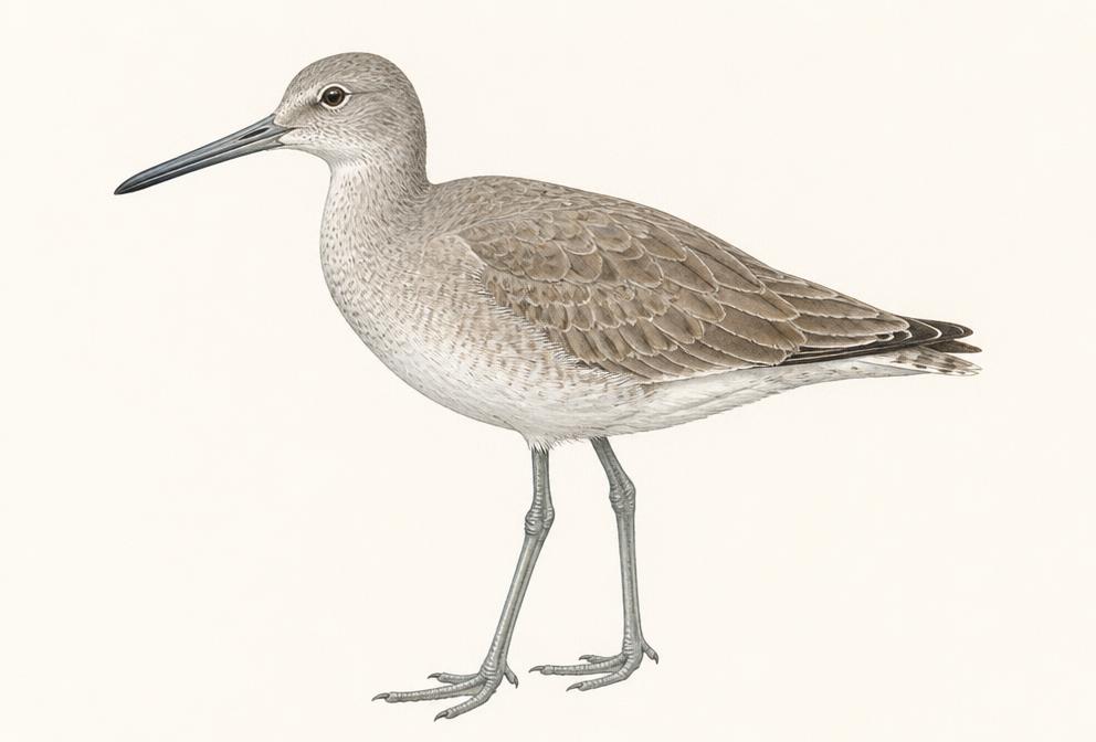 Painted illustration of a Willet