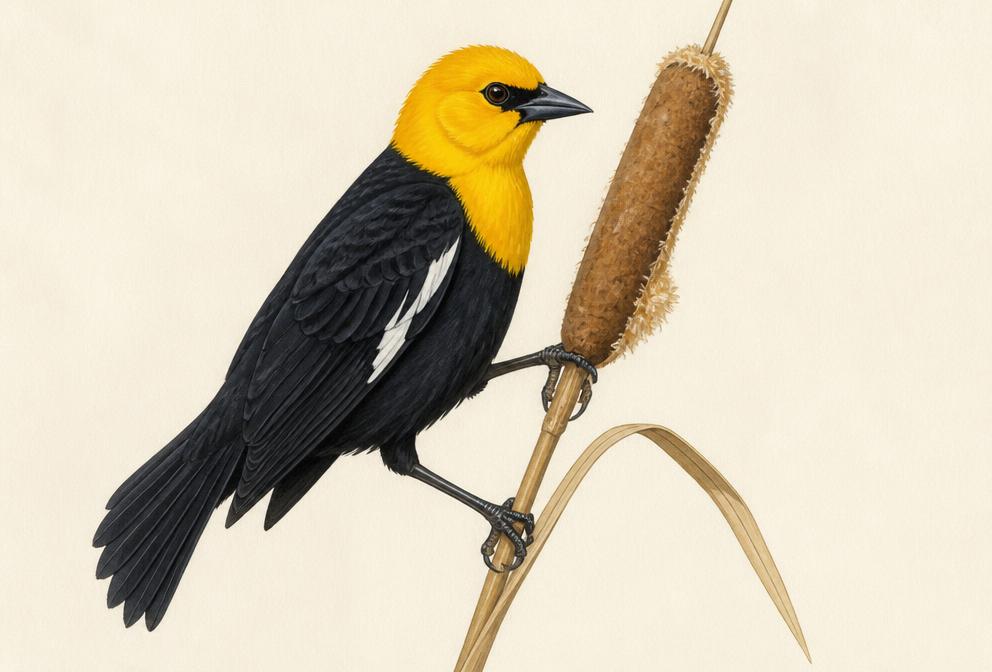 Painted illustration of a Yellow-headed Blackbird